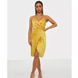 Vila Yellow Faux Wrap V-Neck Slit Dress Size 6